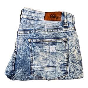 Odd Culture Distressed Jeans Mens 34X32 Cotton Denim Straight 5Pocket Blue Wash